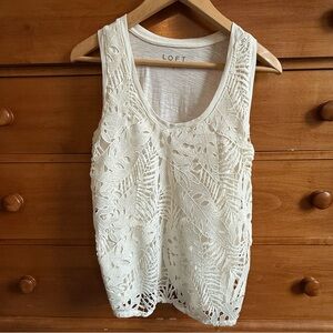 LOFT Women's Ivory Floral Lace Tank Top